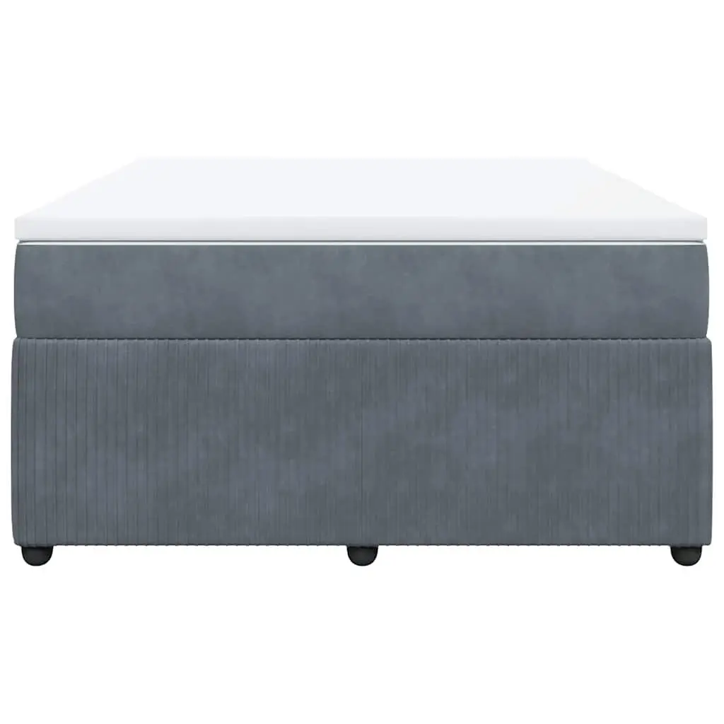 Box Spring Bed Grey Velvet Queen Size Pocket Spring Frame