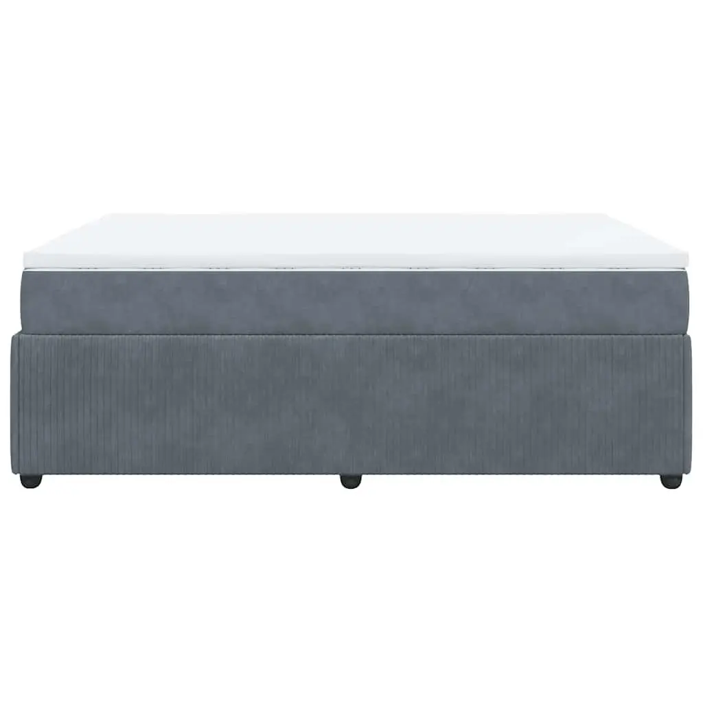 Box Spring Bed Grey Velvet Queen Size Pocket Spring Frame