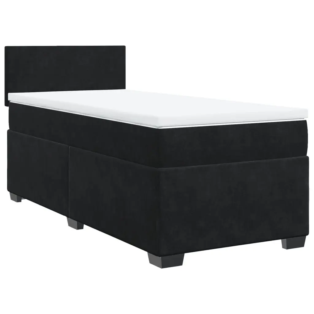 Box Spring Bed King Single Black Fabric Frame Pocket Spring Mattress Slats