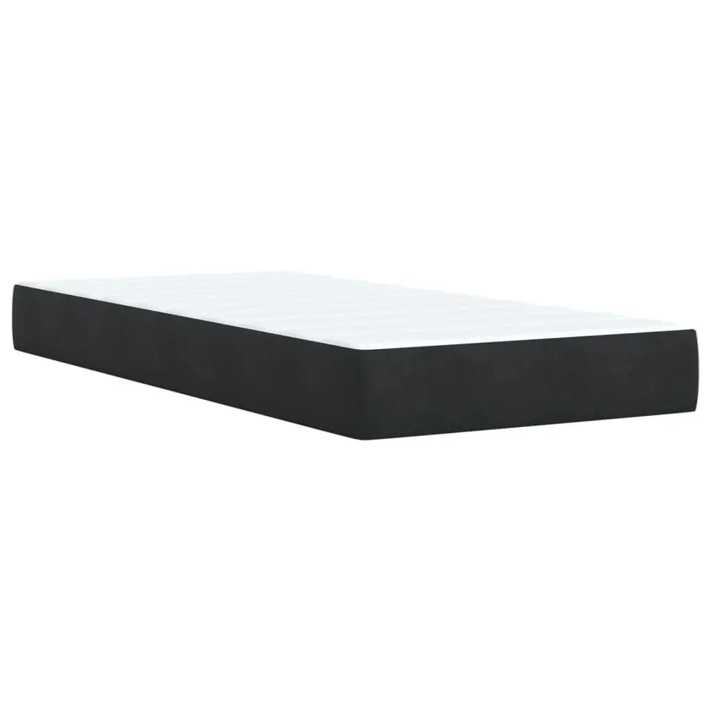 Box Spring Bed King Single Black Fabric Frame Pocket Spring Mattress Slats