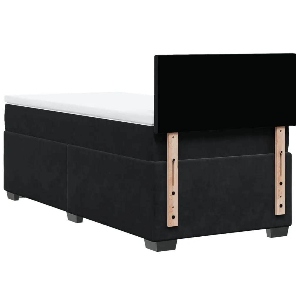 Box Spring Bed King Single Black Fabric Frame Pocket Spring Mattress Slats