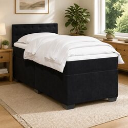Black Fabric King Single Box Spring Bed with Pocket Mattress