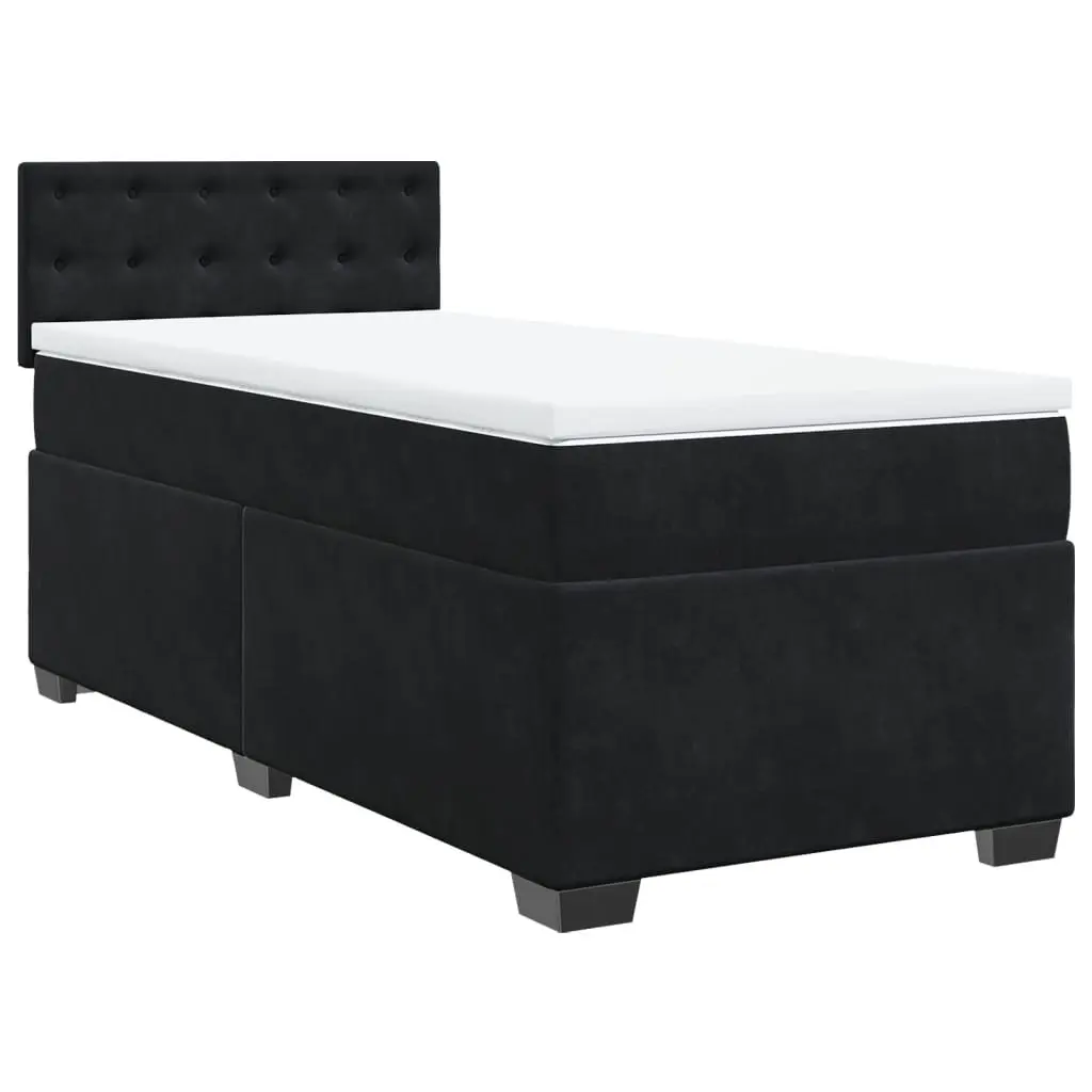 King Single Box Spring Bed Black Fabric Frame Pocket Spring Mattress