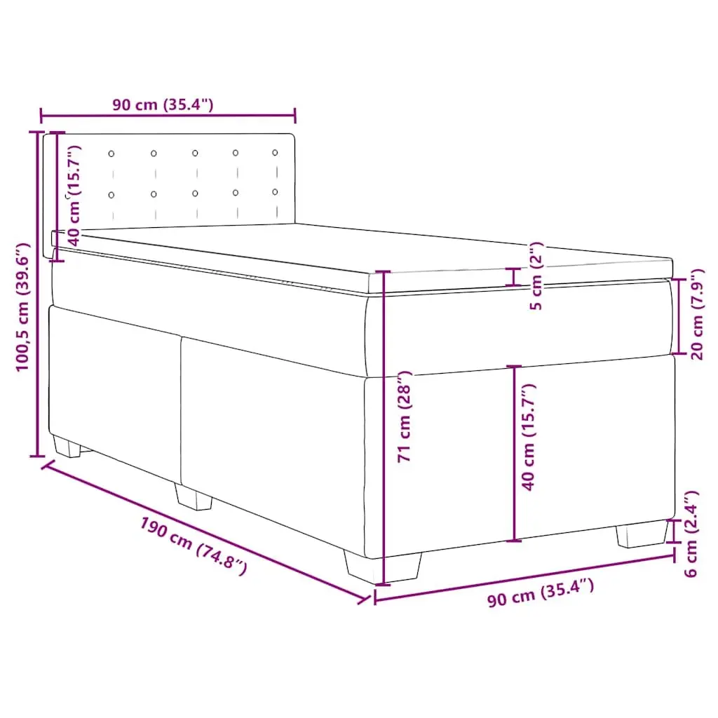 King Single Box Spring Bed Black Fabric Frame Pocket Spring Mattress