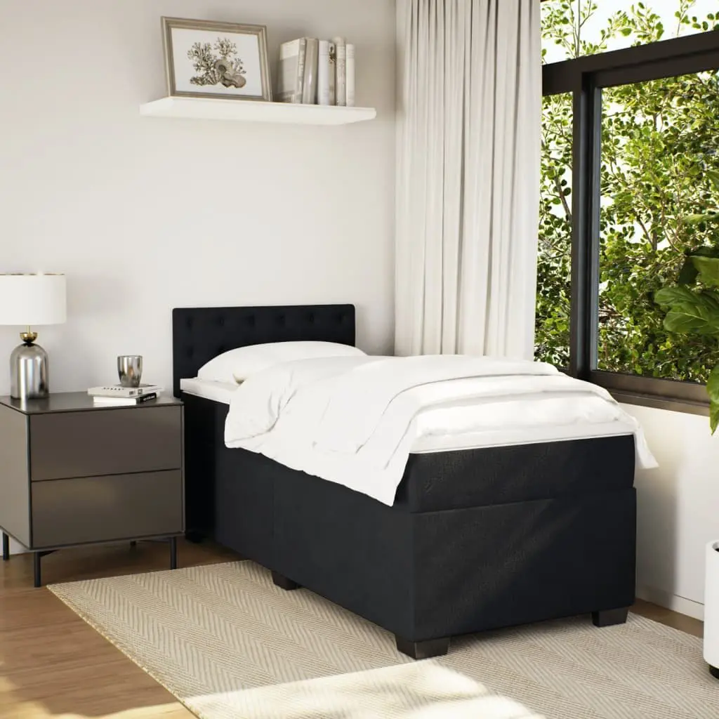 King Single Box Spring Bed Black Fabric Frame Pocket Spring Mattress