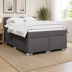 Grey Fabric Double Box Spring Bed with Pocket Mattress