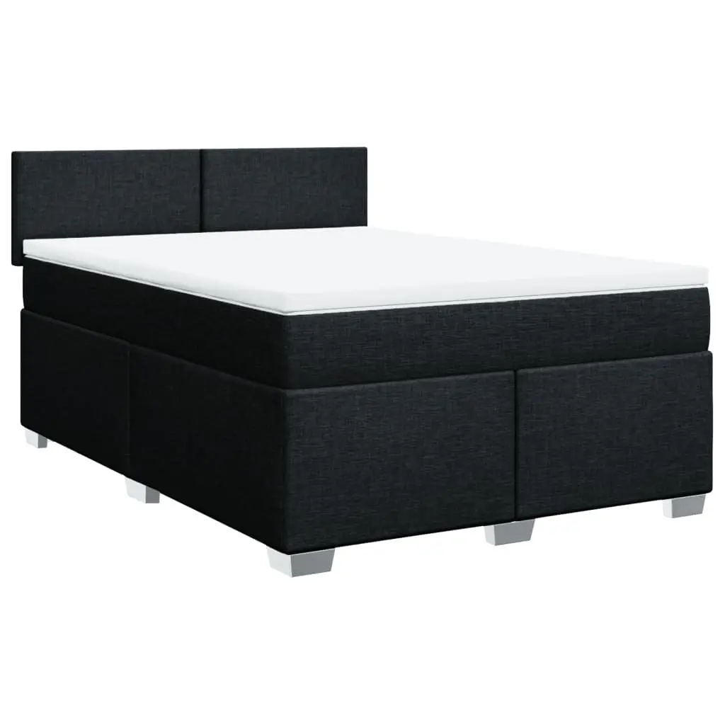 Double Box Spring Bed Black Fabric Pocket Spring Mattress