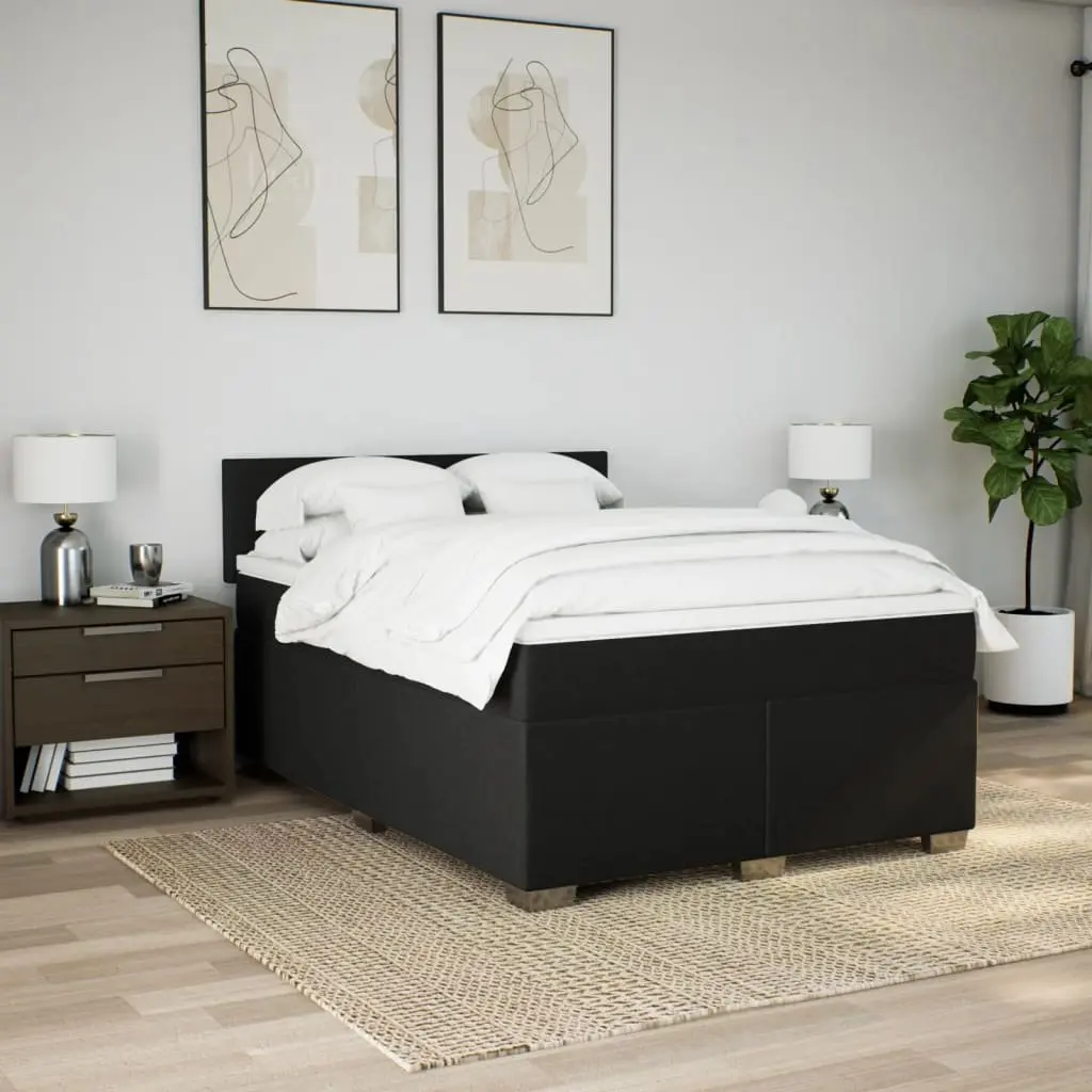 Double Box Spring Bed Black Fabric Pocket Spring Mattress