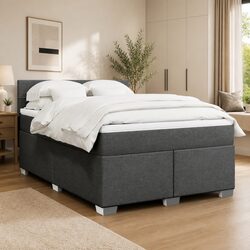 Double Box Spring Bed with Pocket Mattress in Black Fabric