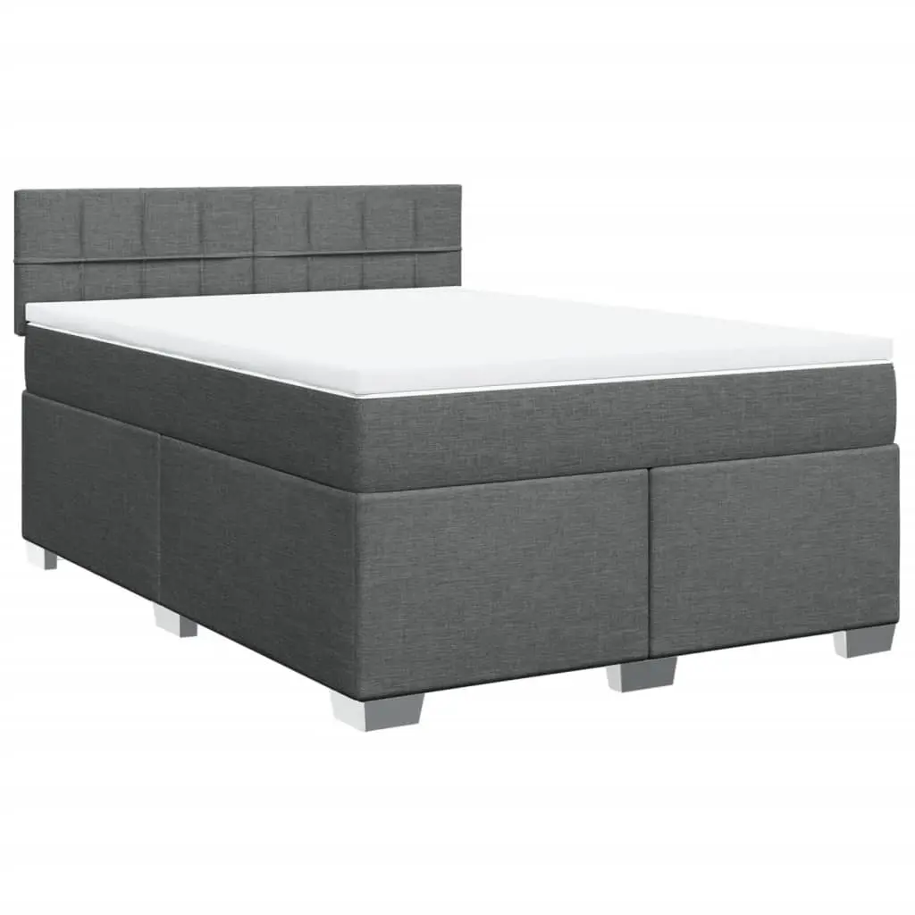 Double Box Spring Bed Black Fabric Frame with Pocket Spring Mattress