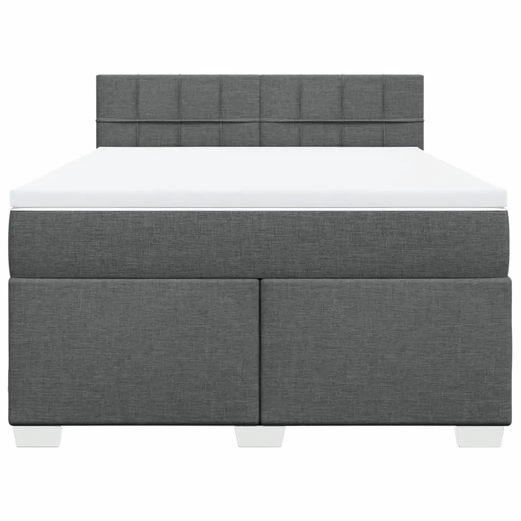 Double Box Spring Bed Black Fabric Frame with Pocket Spring Mattress