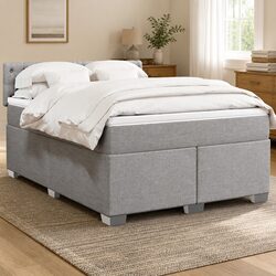 Grey Fabric Box Spring Bed with Pocket Mattress