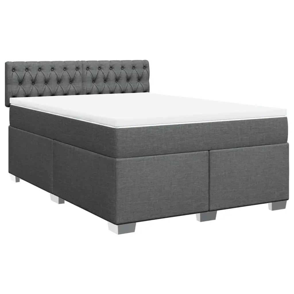 Double Box Spring Bed Black Fabric Frame Double Pocket Sprung Mattress Slatted Base