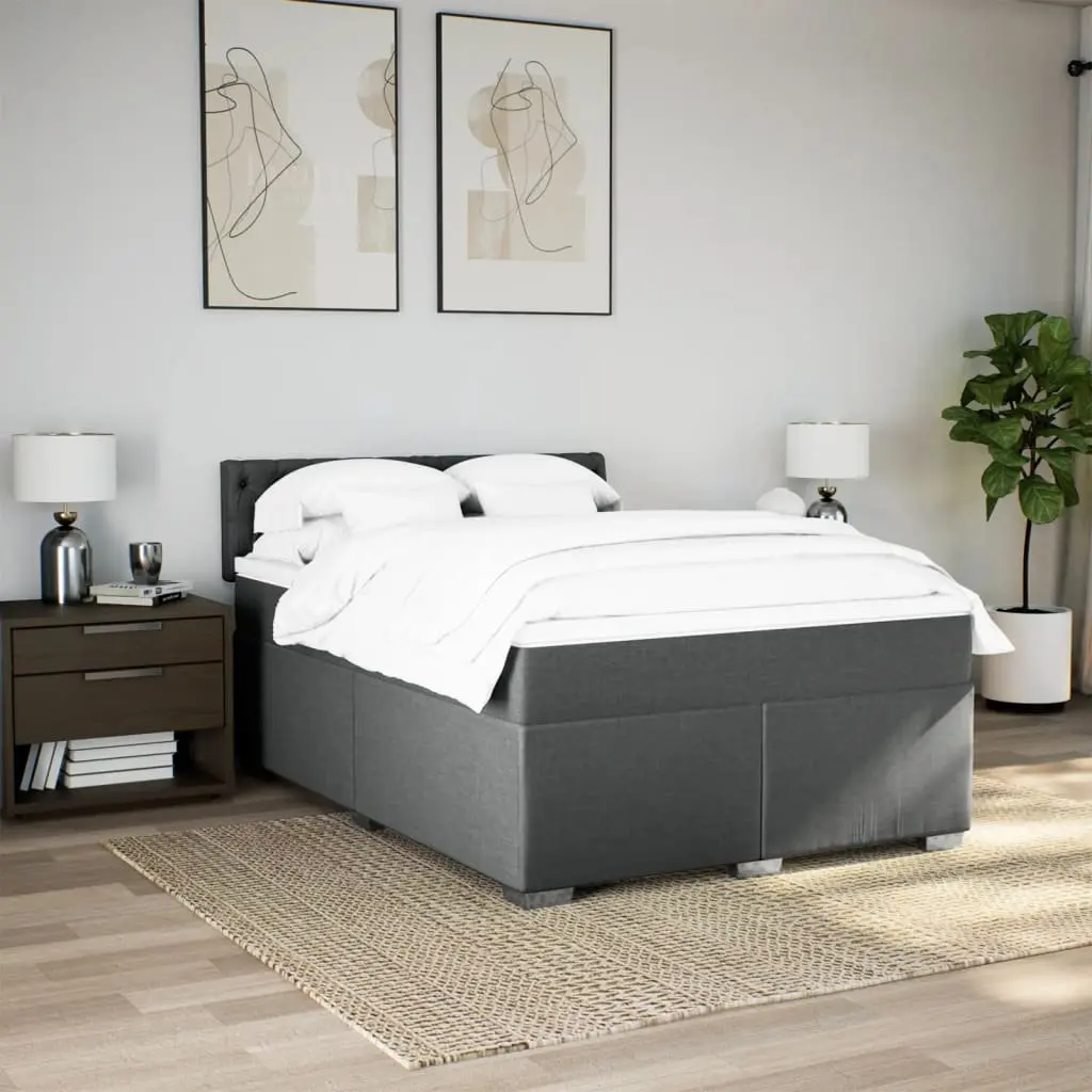 Double Box Spring Bed Black Fabric Frame Double Pocket Sprung Mattress Slatted Base