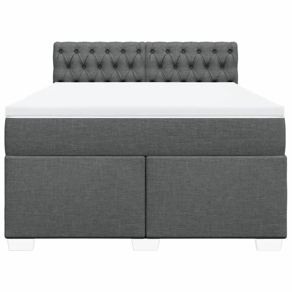 Double Box Spring Bed Black Fabric Frame Double Pocket Sprung Mattress Slatted Base