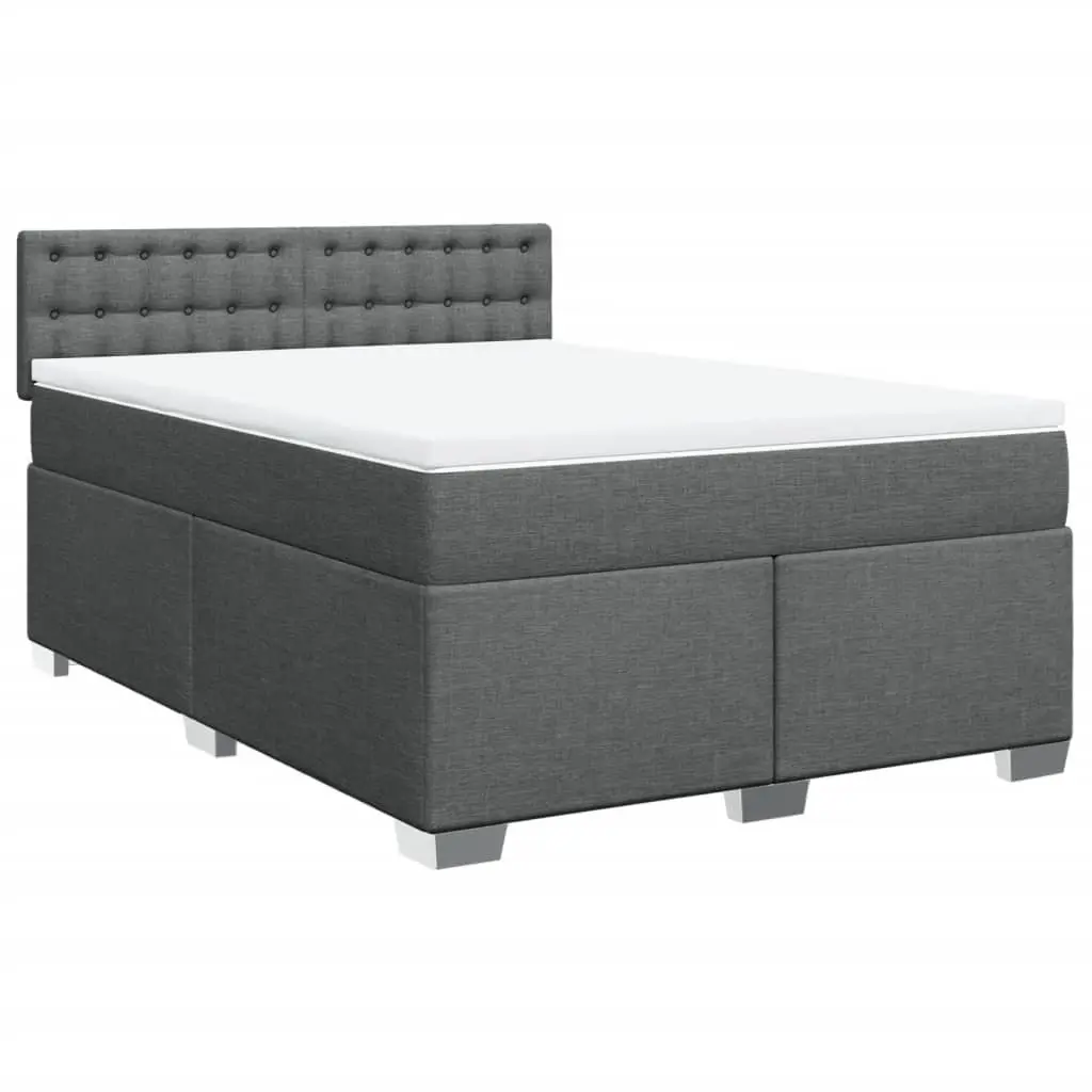 Double Box Spring Bed Black Fabric Frame Pocket Spring Mattress