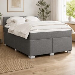 Queen Box Spring Bed with Grey Fabric Frame and Mattress