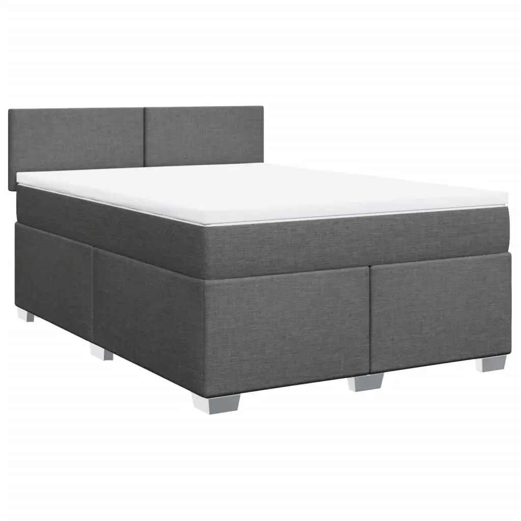 Queen Box Spring Bed Grey Fabric Frame Pocket Spring Mattress Slats