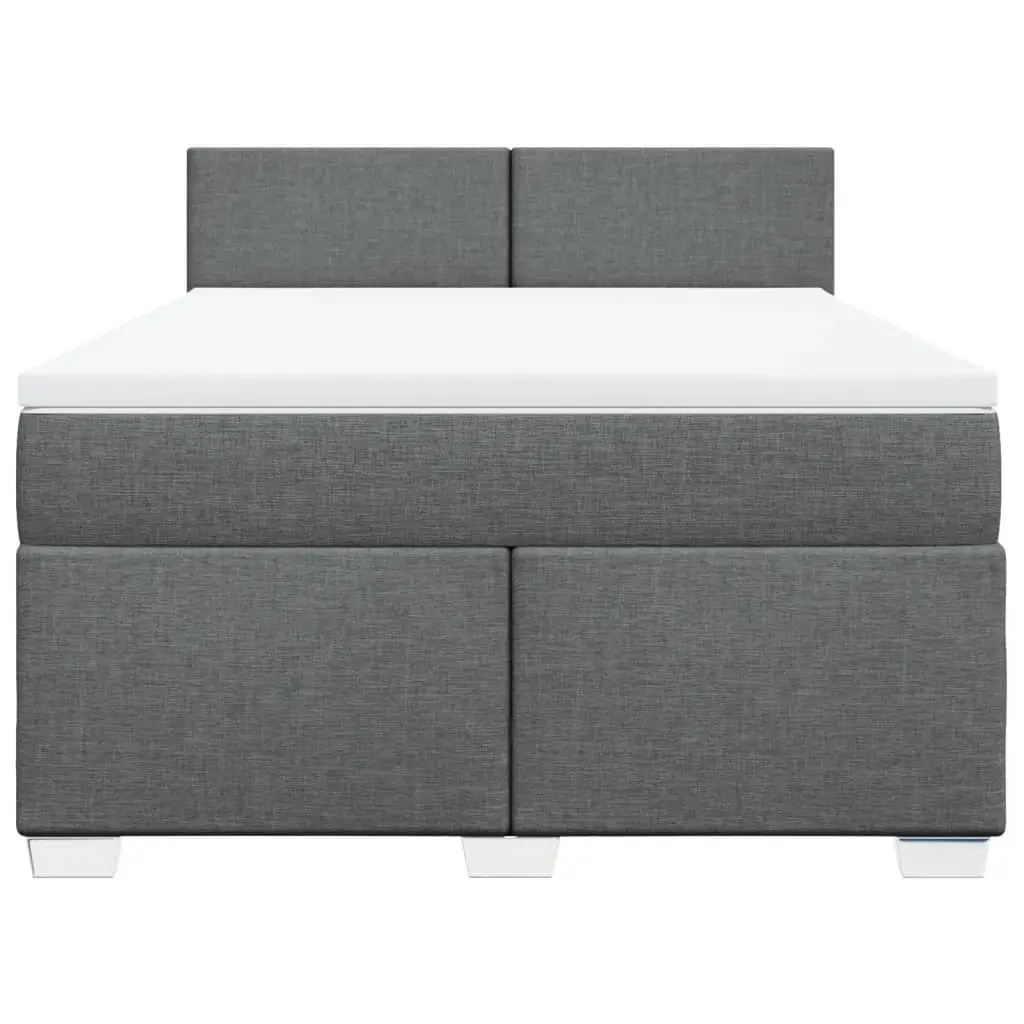 Queen Box Spring Bed Grey Fabric Frame Pocket Spring Mattress Slats