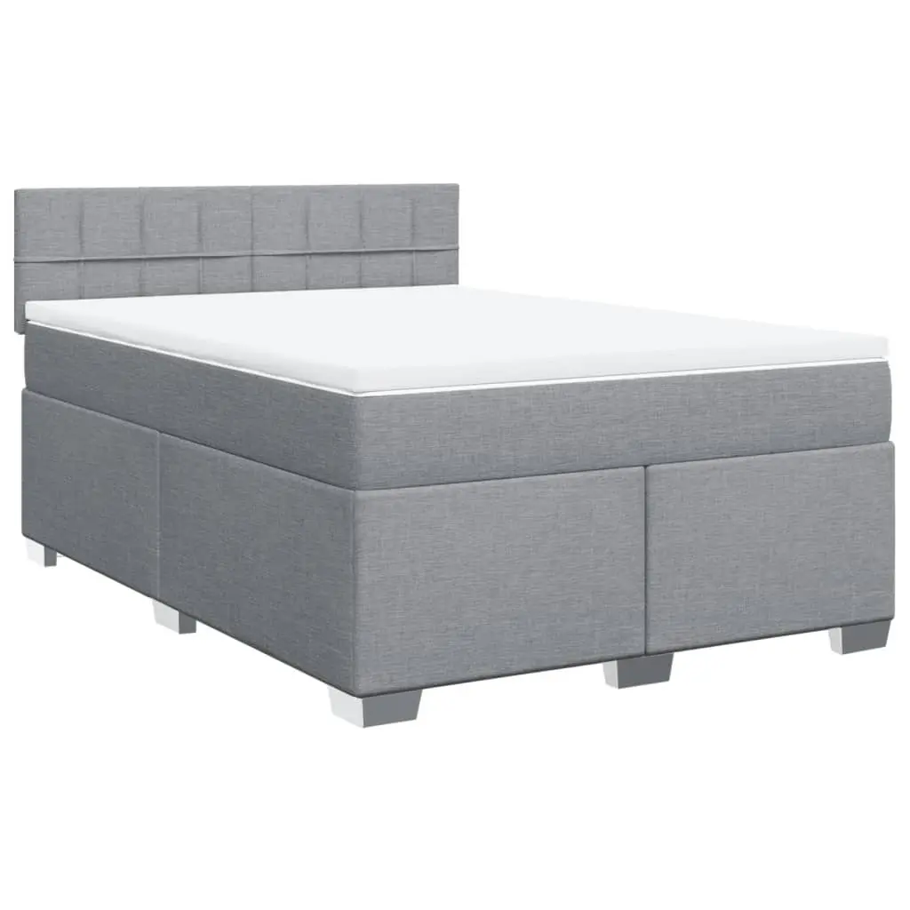 Queen Box Spring Bed Grey Fabric Pocket Spring Mattress