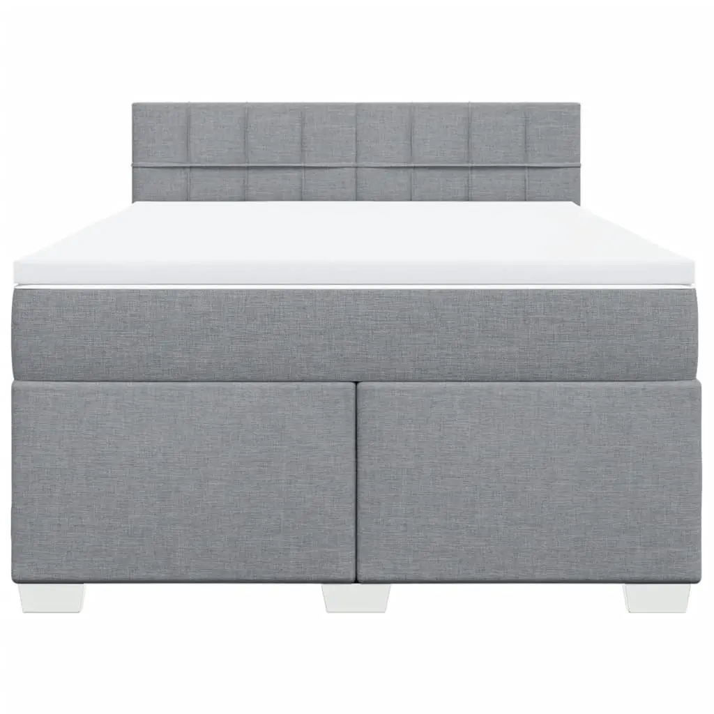 Queen Box Spring Bed Grey Fabric Pocket Spring Mattress