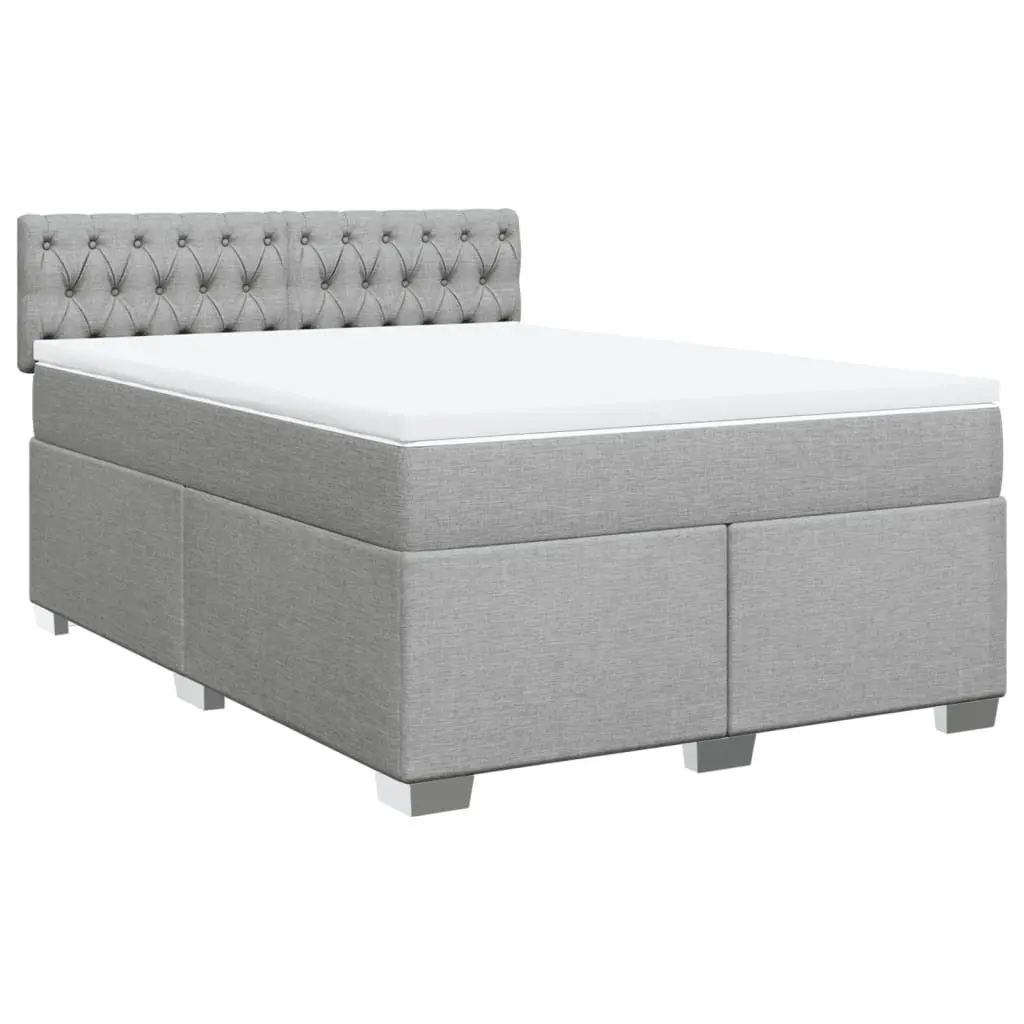 Queen Box Spring Bed Dark Grey Fabric Upholstered Frame Pocket Spring Mattress