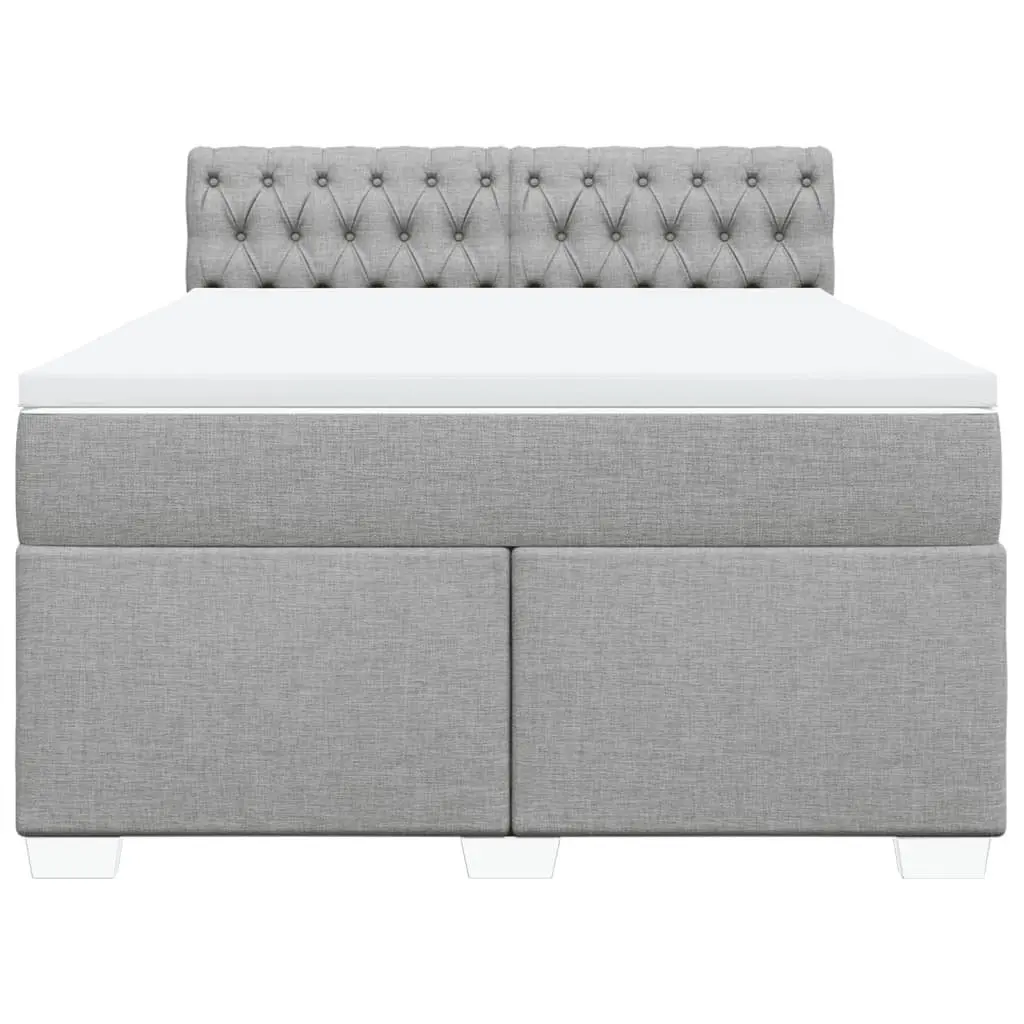Queen Box Spring Bed Dark Grey Fabric Upholstered Frame Pocket Spring Mattress