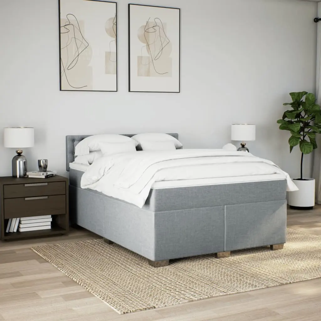 Queen Box Spring Bed Dark Grey Fabric Pocket Spring Mattress