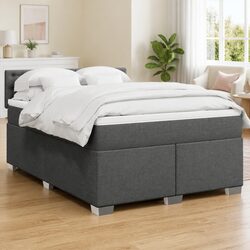 Queen Box Spring Bed with Pocket Mattress in Black Fabric