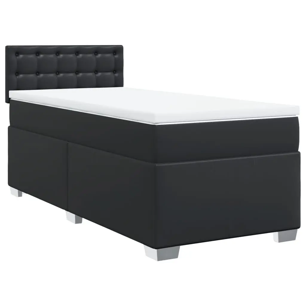 King Single Box Spring Bed Black Faux Leather Frame Pocket Sprung Mattress