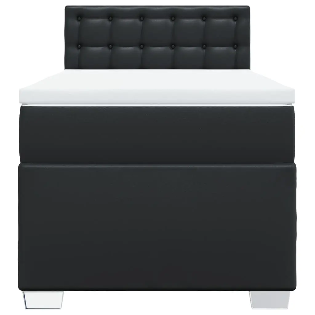 King Single Box Spring Bed Black Faux Leather Frame Pocket Sprung Mattress