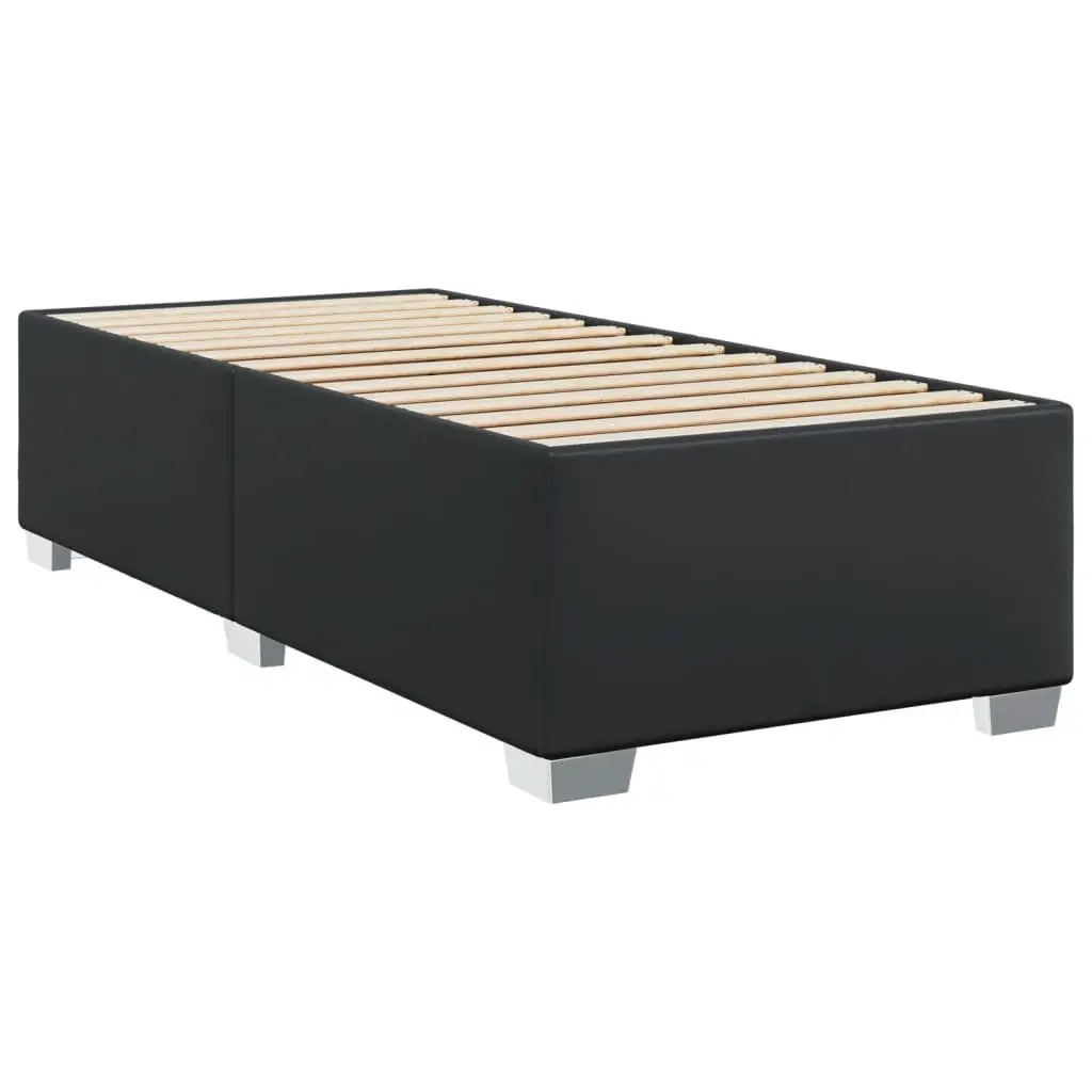King Single Box Spring Bed Black Faux Leather Frame Pocket Sprung Mattress