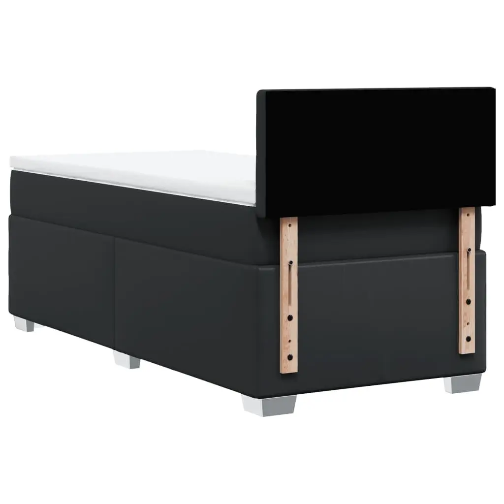 King Single Box Spring Bed Black Faux Leather Frame Pocket Sprung Mattress