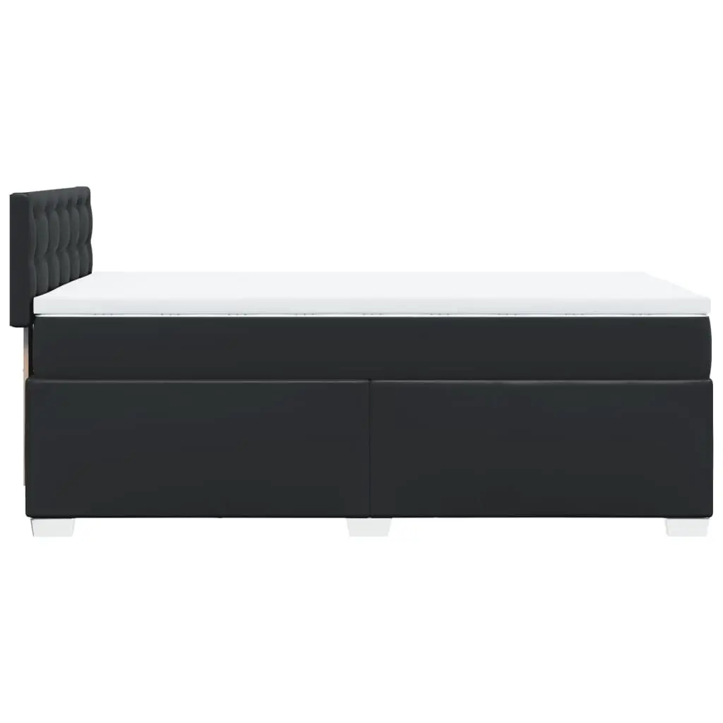 King Single Box Spring Bed Black Faux Leather Frame Pocket Sprung Mattress