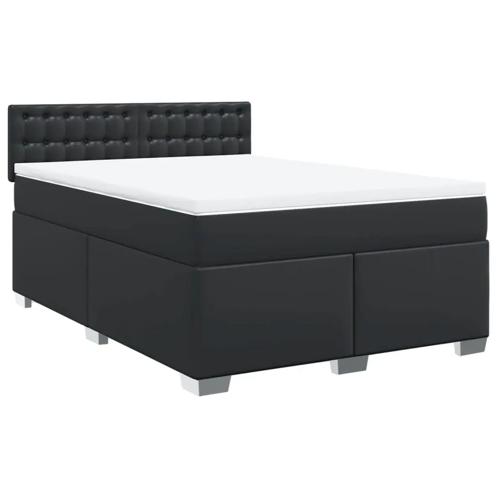Queen Faux Leather Bed with Pocket Spring Mattress and Slatted Base Black