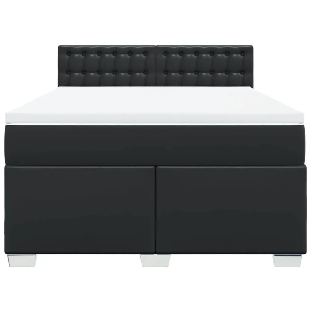 Queen Faux Leather Bed with Pocket Spring Mattress and Slatted Base Black