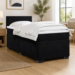 Velvet Upholstered Box Spring Bed with Pocket Spring Mattress
