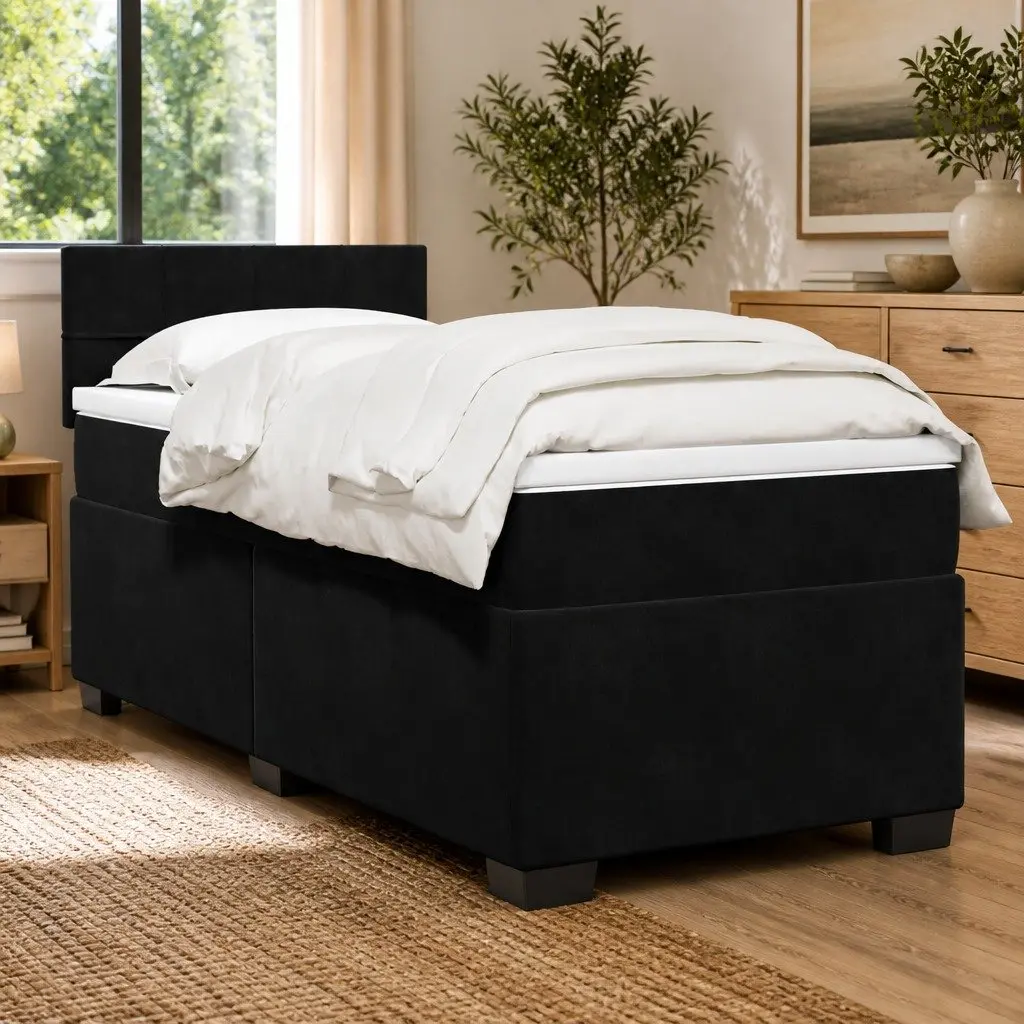 Pocket Sprung Mattress King Single Velvet Upholstered Box Spring Bed Frame