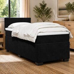 Velvet Upholstered Box Spring Bed with Pocket Sprung Mattress