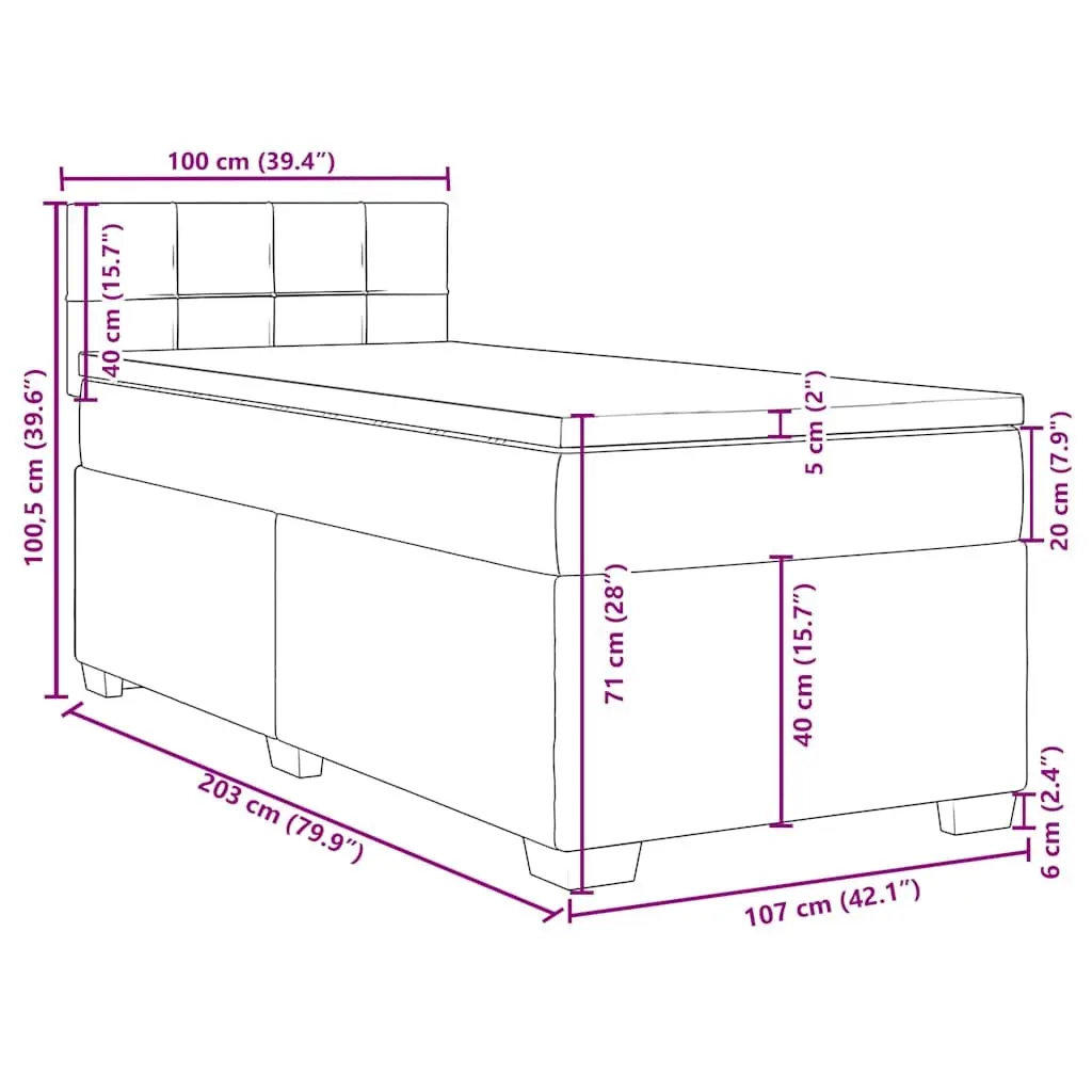 Pocket Sprung Mattress King Single Velvet Upholstered Box Spring Bed Frame