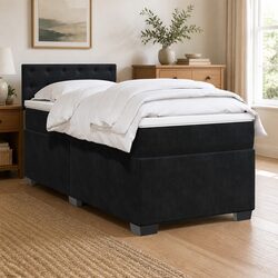 Velvet Upholstered King Single Box Spring Bed with Mattress