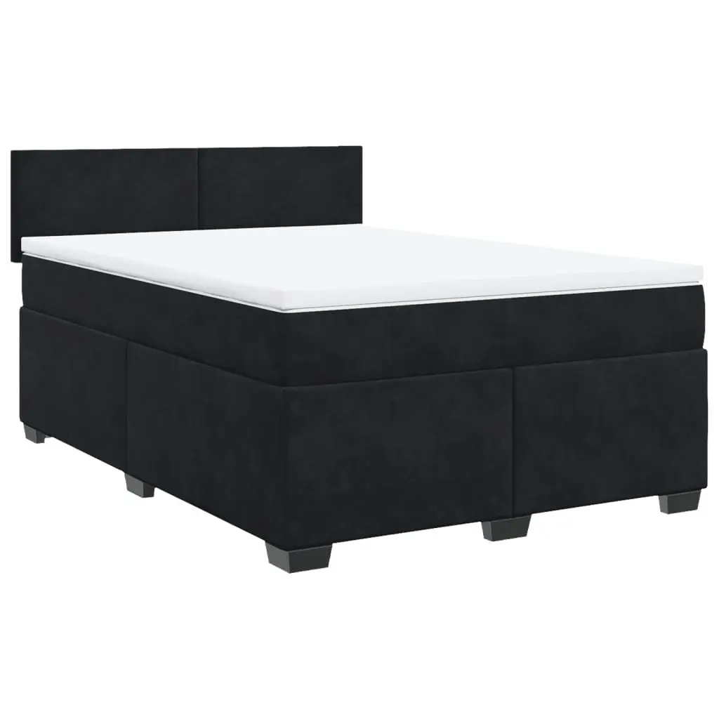 Double Box Spring Bed Grey Velvet Upholstered Frame Pocket Mattress