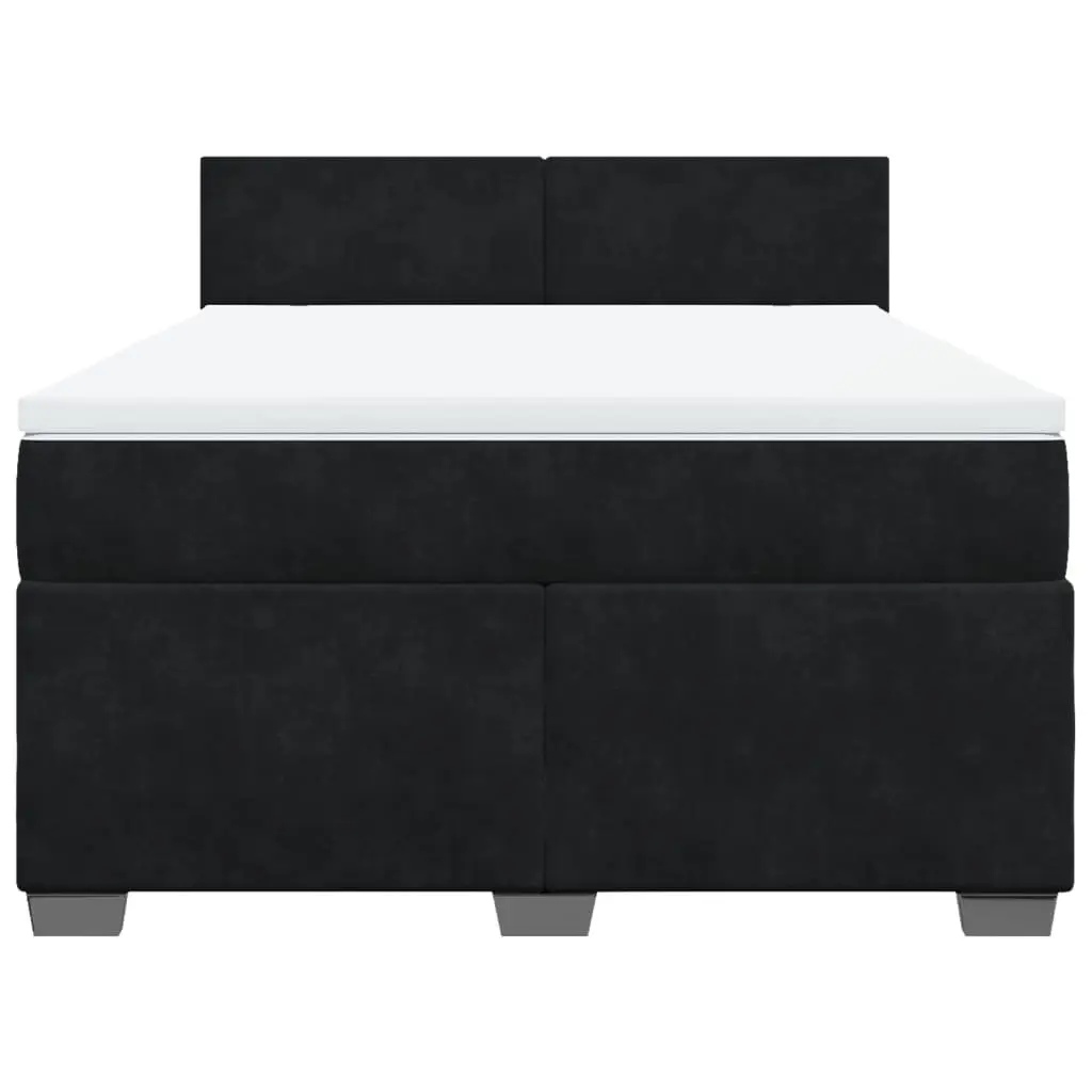 Double Box Spring Bed Grey Velvet Upholstered Frame Pocket Mattress