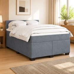Velvet Upholstered Box Spring Bed with Pocket Spring Mattress