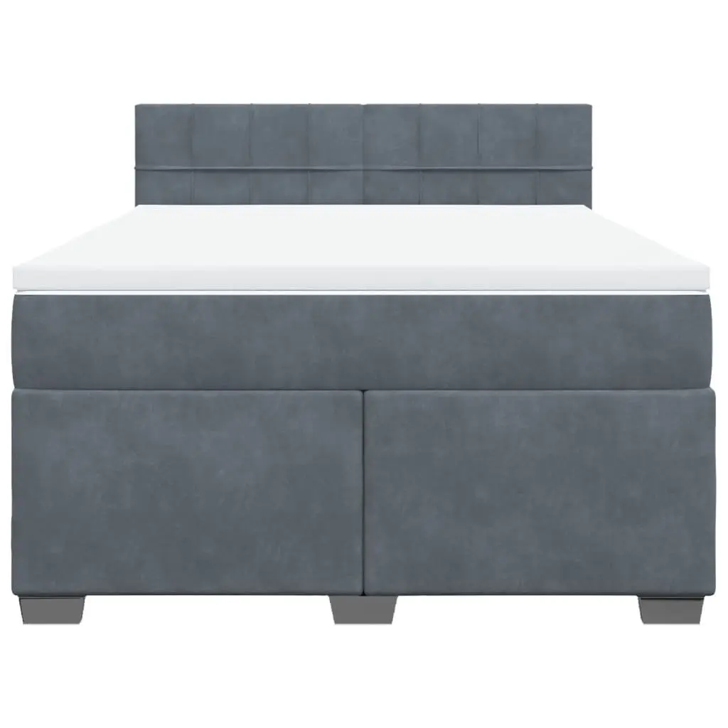 Velvet Upholstered Box Spring Bed with Pocket Spring Mattress and Mattress Topper Black