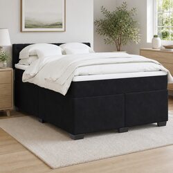 Grey Velvet Upholstered Double Box Spring Bed