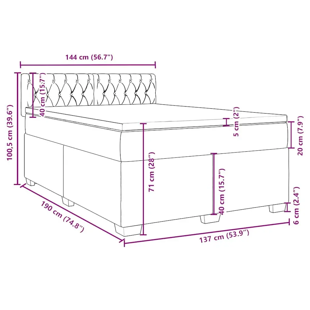 Double Box Spring Bed Grey Velvet Upholstered Frame Pocket Mattress