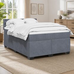 Velvet Upholstered Box Spring Bed with Pocket Spring Mattress