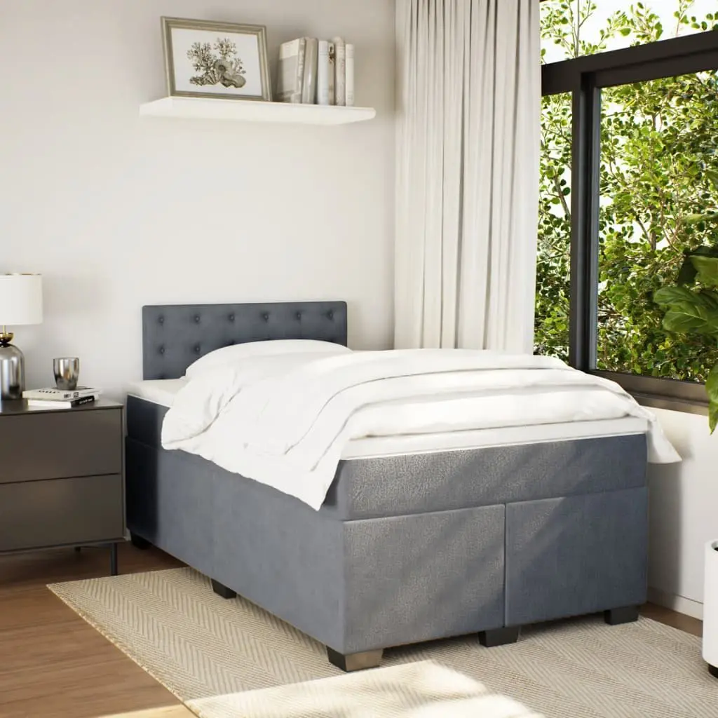 Double Box Spring Bed Dark Grey Velvet Double Bed Frame with Mattress