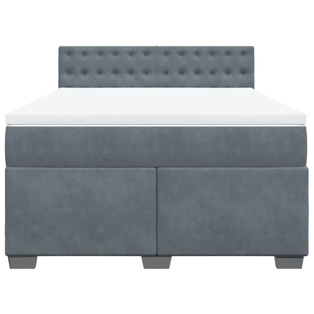 Double Box Spring Bed Dark Grey Velvet Double Bed Frame with Mattress